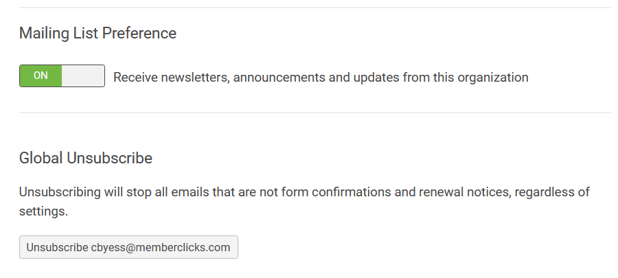 The subscription preferences page with unsubscribe options