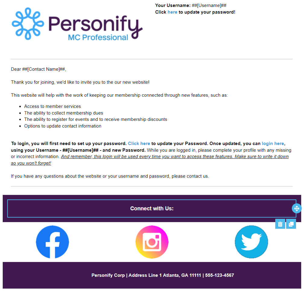 Preview of the welcome email template