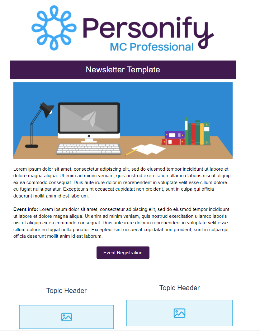 Preview of newsletter template 1, top section