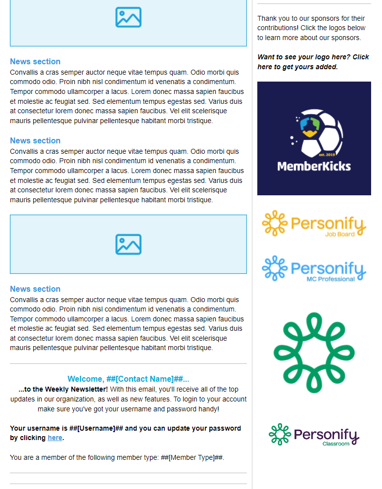 Preview of newsletter template 2, lower section