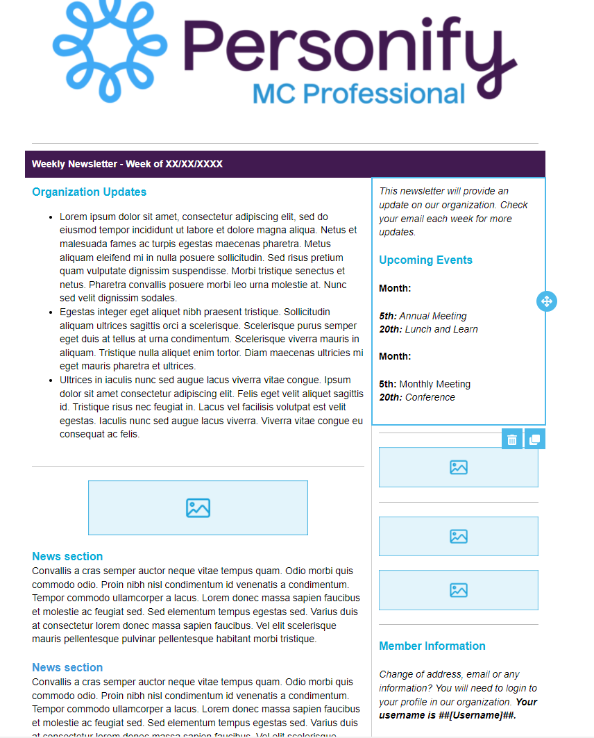 Preview of newsletter template 2, top section