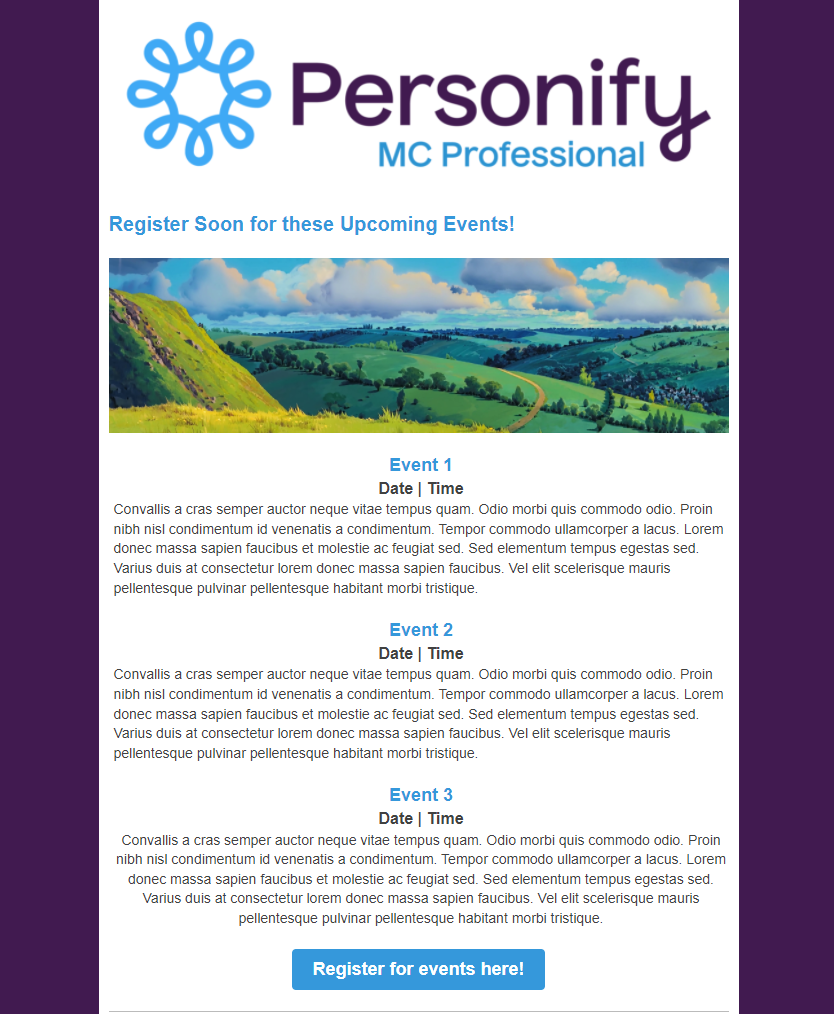 Preview of the multiple events email template