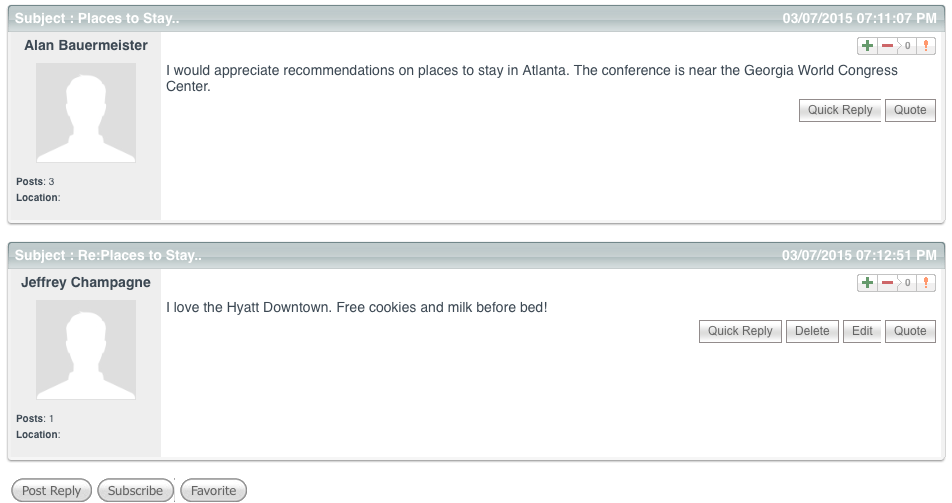 A forum topic with the reply, subscribe, and favorite options