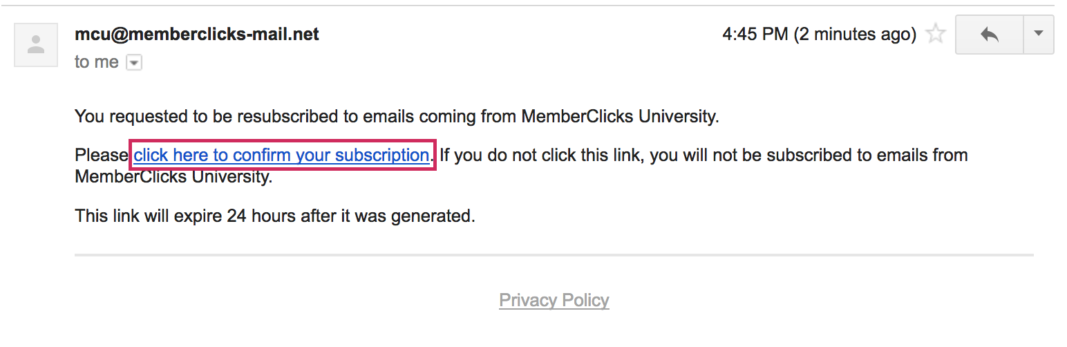 The one-click resubscribe confirmation email