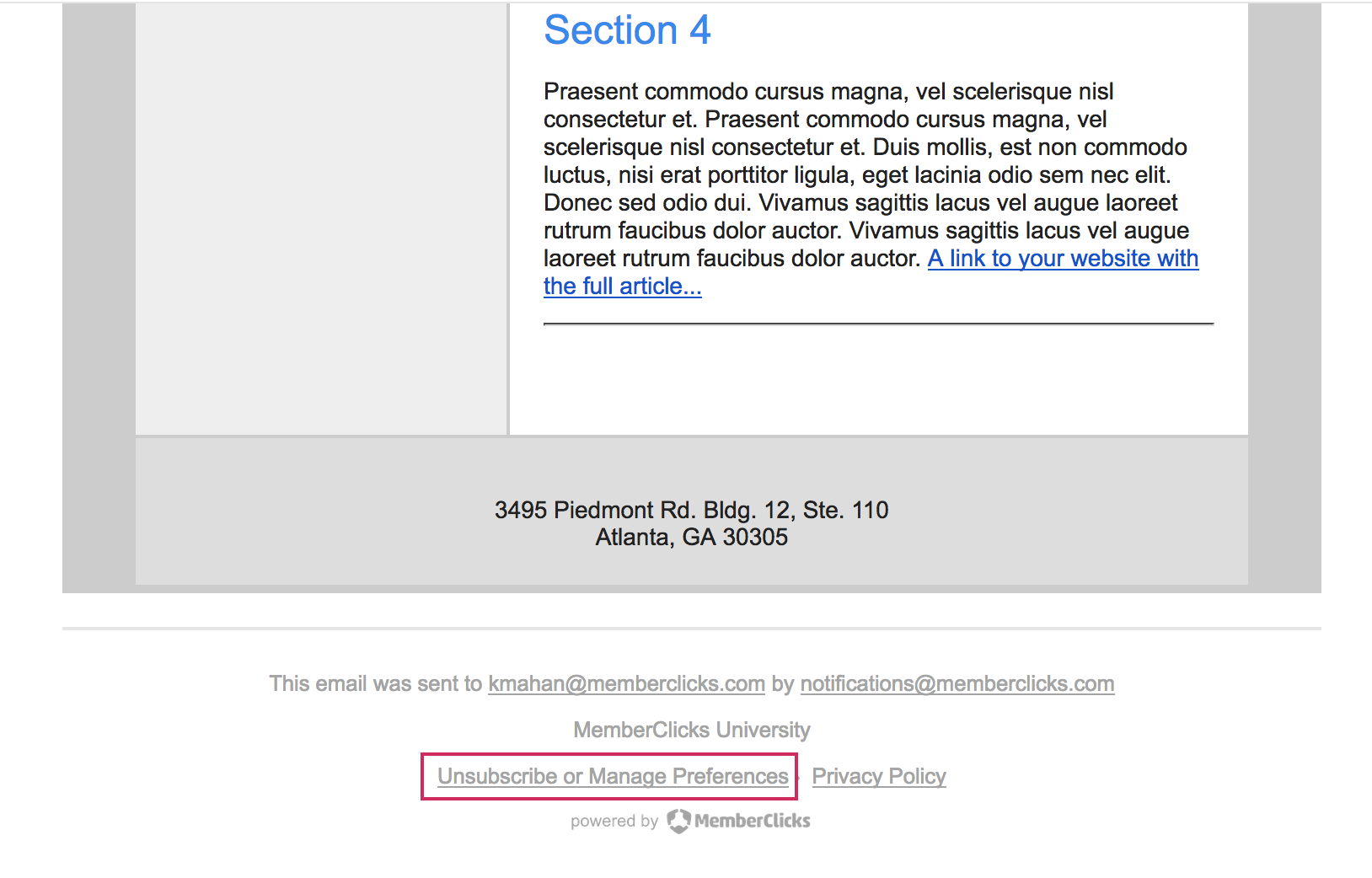 The manage-preferences link in an email footer